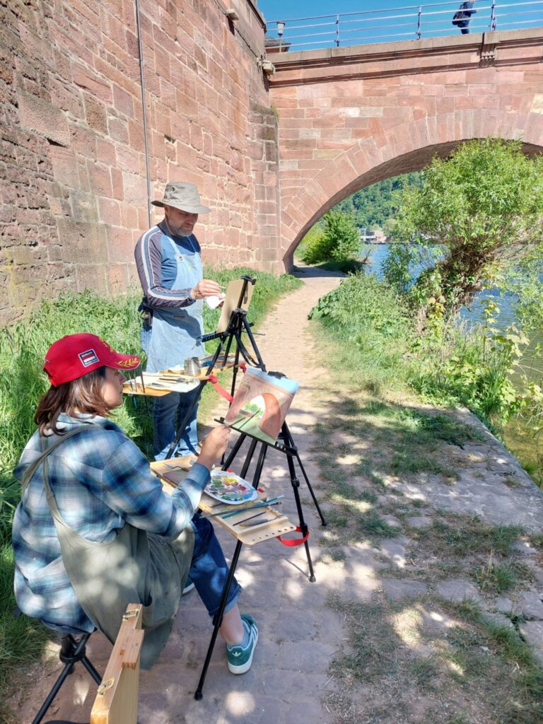 Pleinair malen unter der Alten Brücke in Heidelberg